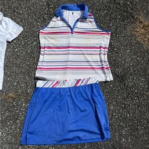 Izod Striped Sleeveless Top and Skort set- Blue and Pink